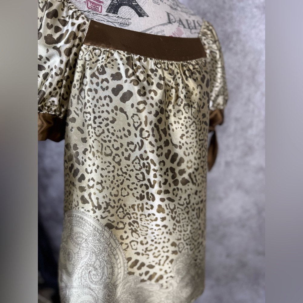 Joseph Ribkoff Cream and Brown Leopard Print Puff Sleeve Top - Picture 9 of 11